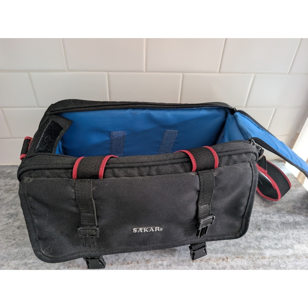 Sakar Camera Camcorder Bag Black Red Handle or Shoulder Strap Dual Zip Closure